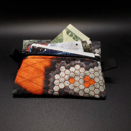 Ultralight Backpacking Trail Wallet - Orange Hexcam Xpac